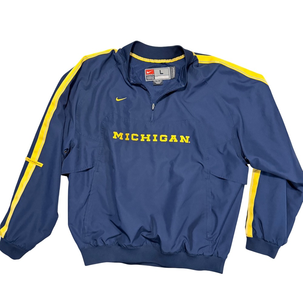 VTG Michigan Wolverines‎ Nike Jacket Windbreaker Men Large 1/4 Zip Pullover 90's